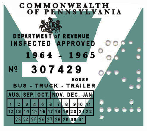 1964-65 Pennsylvania TRUCK inspection Sticker
